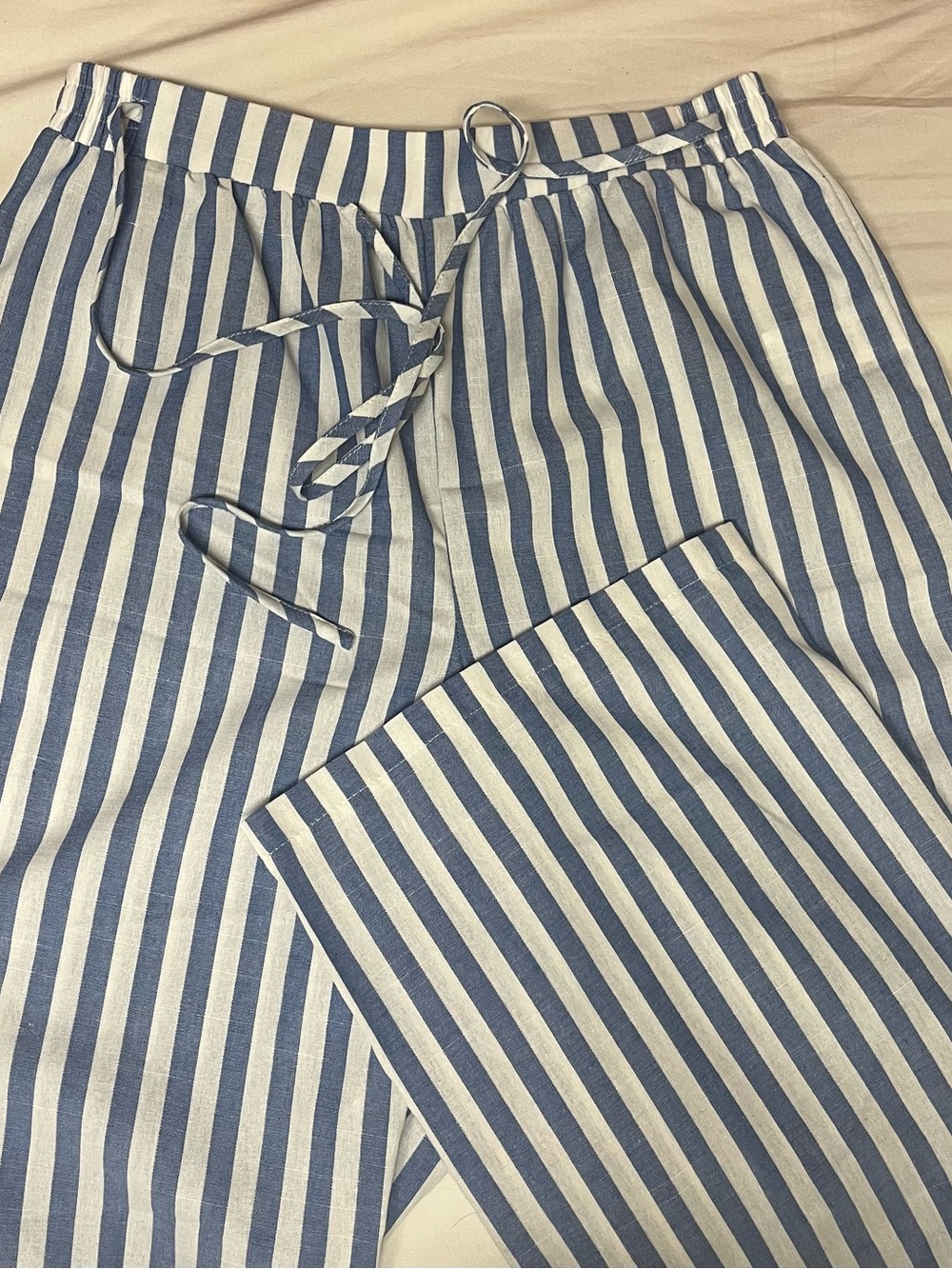 Striped Drawstring Wide-Leg Pants - Blue & White